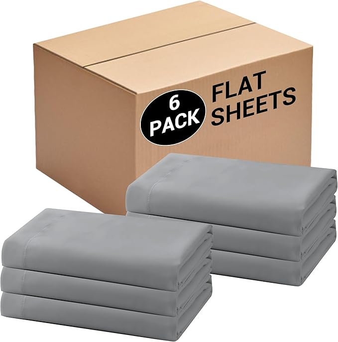 Bulk Queen Flat Sheets Only, 6 Pack Quick Sort Top Bed Sheet, Color-Coded Label by Culve