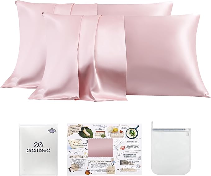 PROMEED 23 Momme Silk Pillowcase 2 Pack, Both Sides 100% 23 Momme Mulberry Silk by PromeedTextile