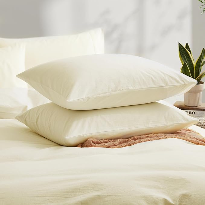 Cream White Cotton Duvet Cover King Size, Linen-Like Natural Bedding Set - Image 3