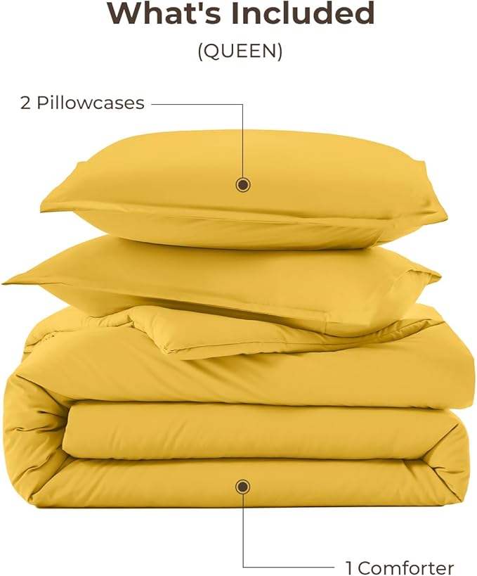 Litanika Mustard Yellow Comforter Set Queen Size, 3 Pieces Lightweight Solid - Image 7