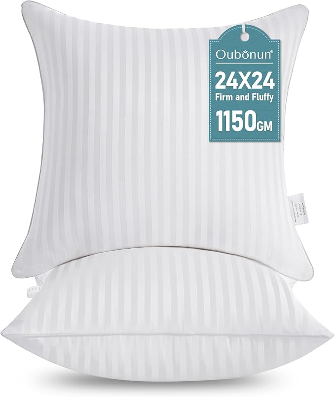 Oubonun 24 x 24 Throw Pillow Inserts, Firm and Fluffy Decorative Square Pillows by Oubonun