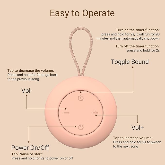 Portable Baby Sound Machine 15 Hours Battery Life, Clips on Baby Stroller.Peach - Image 6