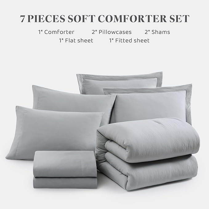 WRENSONGE Full Size Comforter Sets- 7 Pieces Soft Light Grey Bed in a Bag - Image 6