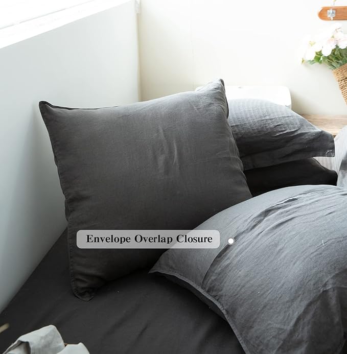 Simple&Opulence 100% Washed Linen Euro Shams 26'' x 26'' Pack of 2, Basic Style - Image 4