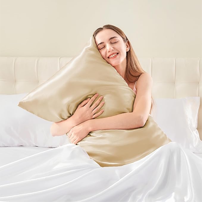 BEDELITE Satin Pillowcase with Zipper, Champagne King Size Pillow Cases Set of 2 - Image 2