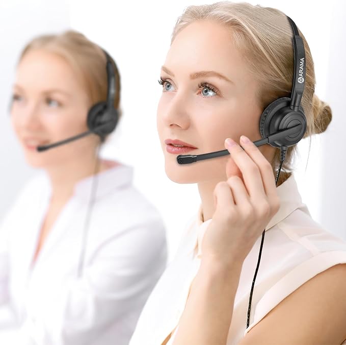 Arama Headset with Microphone for Pc, USB Headset with Noise Canceling Microphone for Laptop, Wired Computer Headset with Mute for Home Office Online Class Skype Zoom Meetings (USBA+USBC, Black)-DeskoryOffice