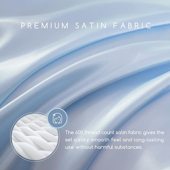 MR&HM Satin Bed Sheets, Queen Size Sheets Set - Image 3