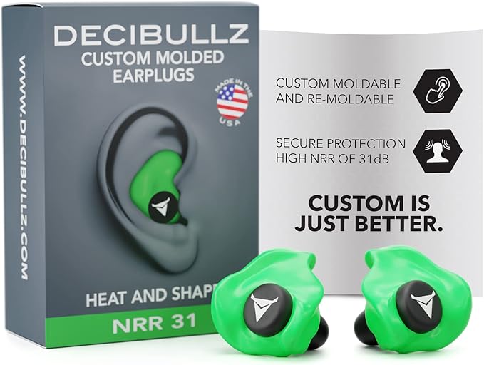 Decibullz - Custom Molded Earplugs, 31dB Highest NRR, Comfortable Hearing by Decibullz