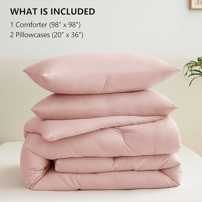 CozyLux Oversized Queen Comforter Set Blush Pink, 3 Pieces 98x98 Solid - Image 6
