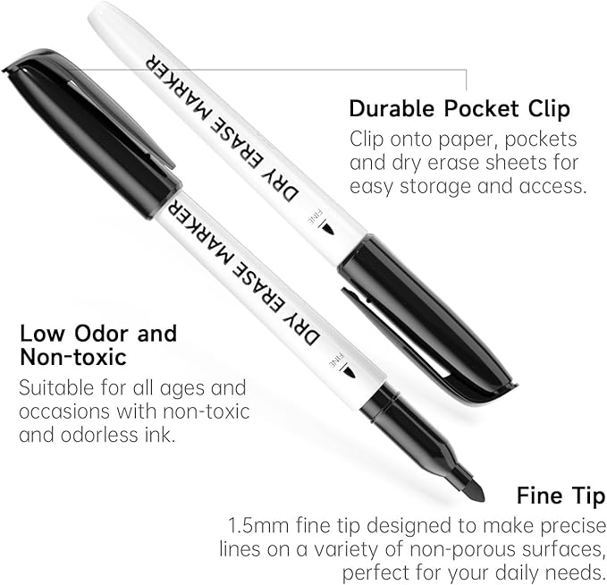 100 Bulk Pack Black Whiteboard Markers with 3 Erasers, Fine Point Dry Erase Markers Perfect For Writing on Dry-Erase Boards, Glass for School Office Home-DeskoryOffice