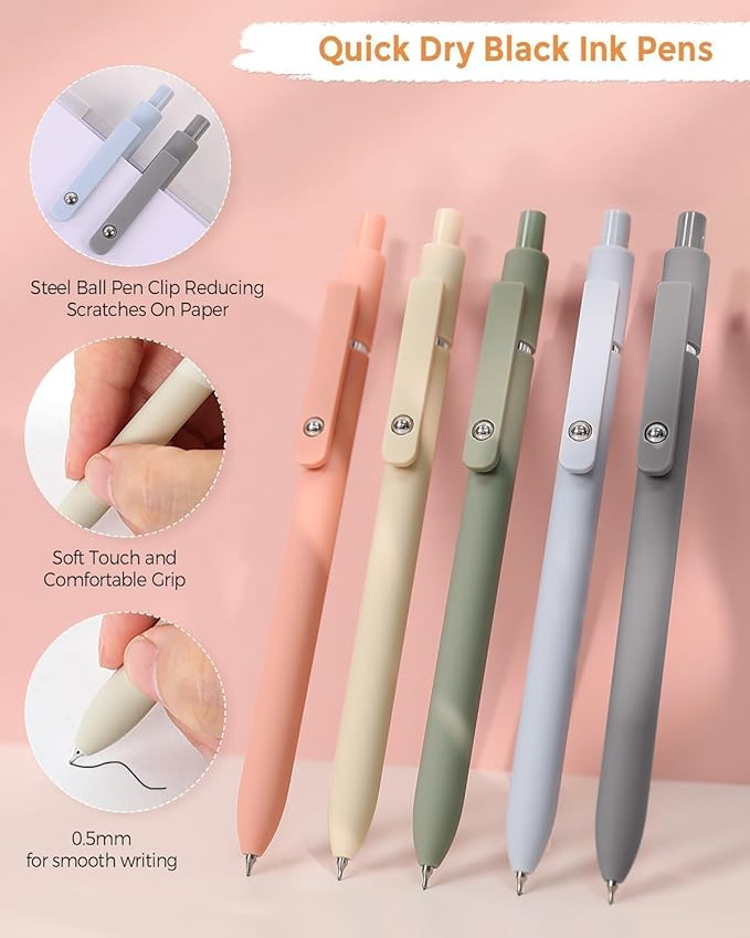 SKYDUE Cute School Supplies 44 PCS, Aesthetic Pencil Case with 12 Pastel Highlighters, 5 Black Gel Pens, 6 Color Gel Pens & Mechanical Pencils, College Essentials Students Stationary Set Pink-DeskoryOffice