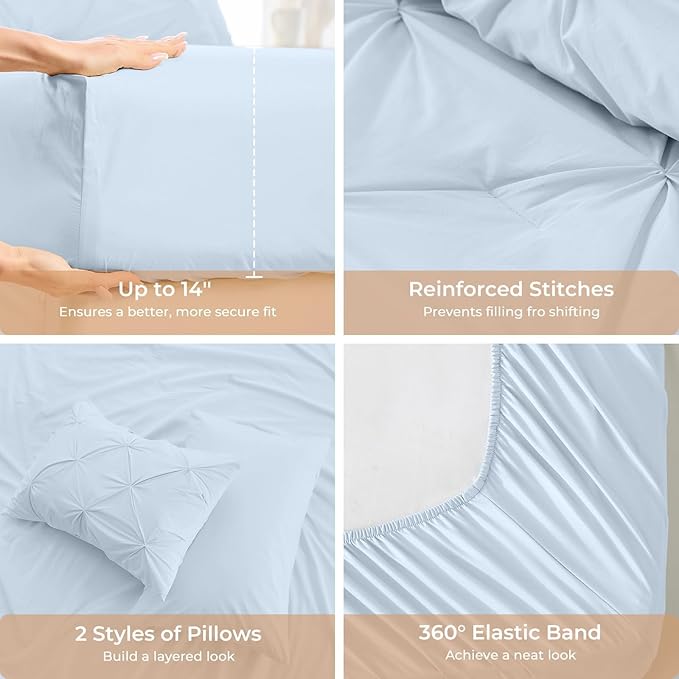 Sasttie Twin Comforter Set, 5-Piece Bed in a Bag, Pintuck Bedding Sets - Image 5
