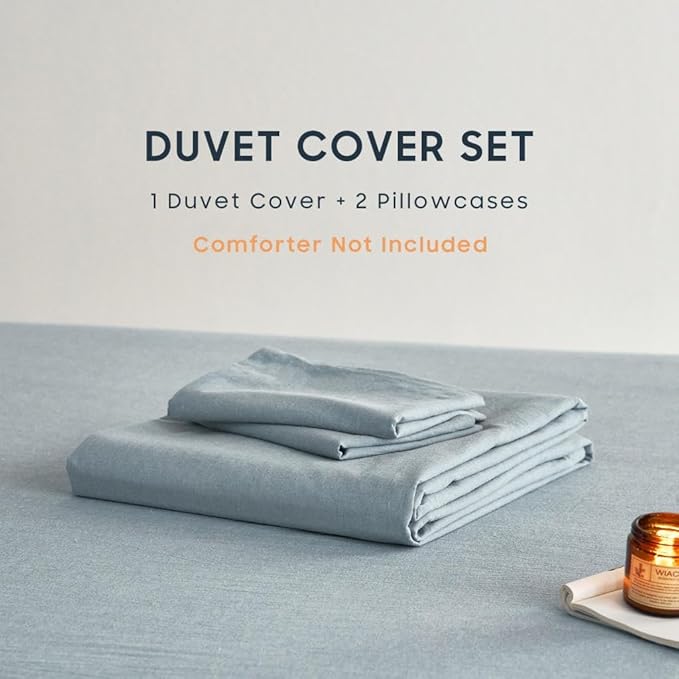 Wake In Cloud - Cotton Duvet Cover Set, Queen Size, Light Denim Blue, 100% - Image 2