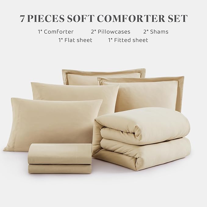 WRENSONGE Queen Comforter Set- 7 Pieces Beige Bed in a Bag Queen - Image 8