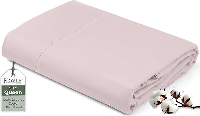 Royale Linens 100% Organic Cotton Queen Flat Sheet Only by ROYALELINENS