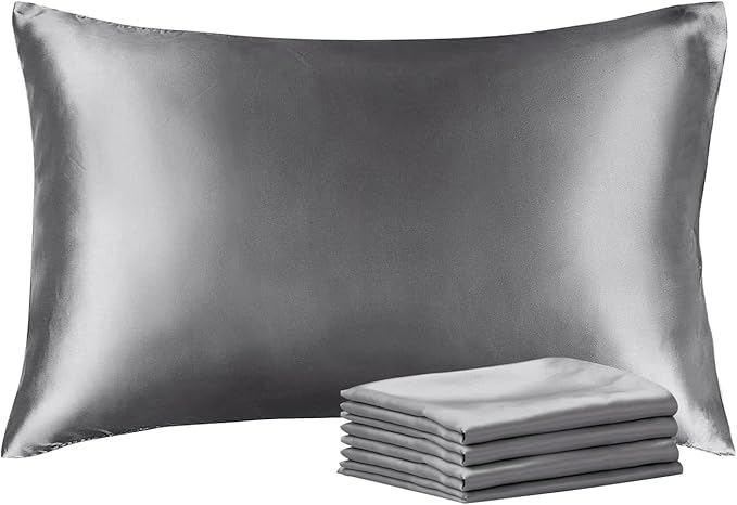 BEDELITE Satin Pillowcase with Zipper 4 Pack, Dark Grey Pillow Cases Standard by BEDELITE