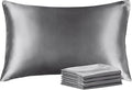 BEDELITE Satin Pillowcase with Zipper 4 Pack, Dark Grey Pillow Cases Standard by BEDELITE
