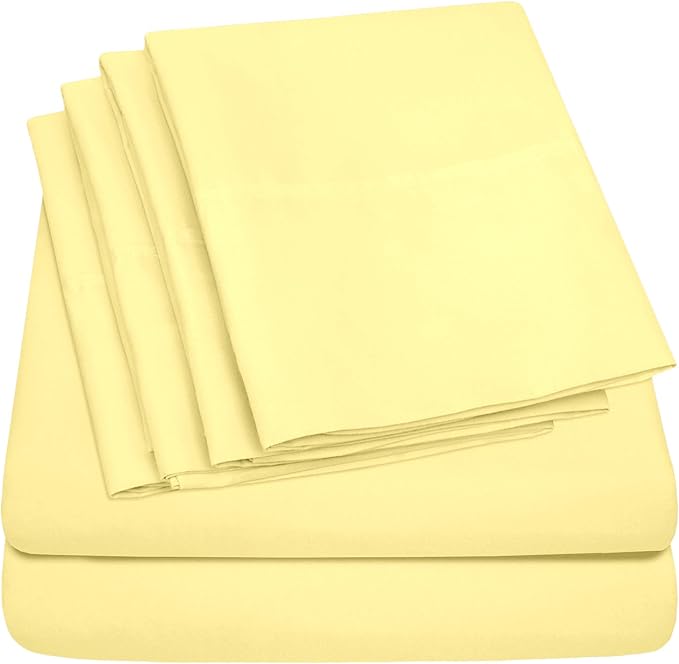 6 Piece Bed Sheet Set, Pale Yellow by SweetHomeCollection