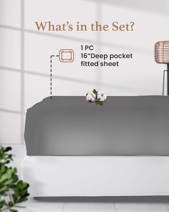 1000 Thread Count Dark Gray Queen Fitted Sheet Only Deep Pocket, Egyptian - Image 2