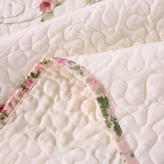 Quilt Set Floral Leaves 3D Embroidery Pattern 2 PCS Cotton Reversible Quilted - Image 8