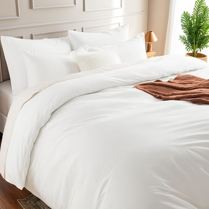 NEXHOME PRO Cotton Duvet Cover Kids Twin Size Linen Look White Organic Natural - Image 4