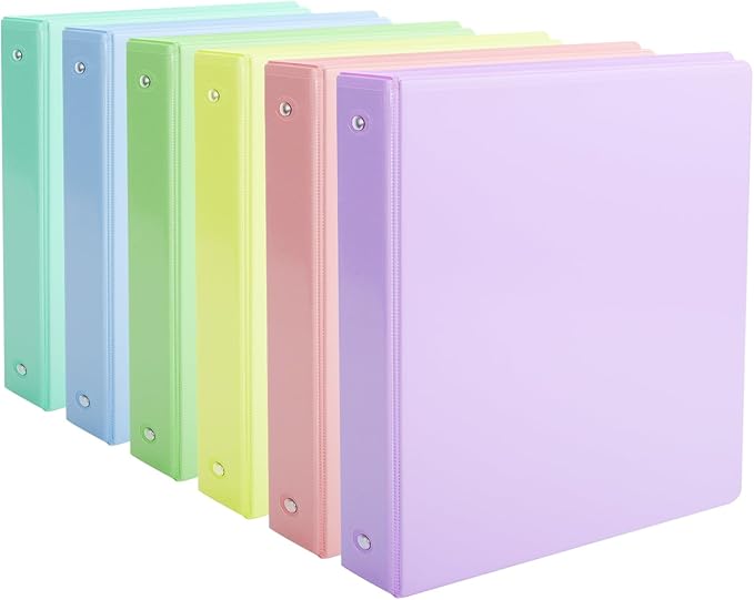 1" 3-Ring Binder, 1-inch Pastel Color Binders with 2 Inside Pockets, Clear View Cover Binder Holds 8.5'' x 11''Paper, Round Ring Binders for Office/Home/School, 6 Pack (Assorted 6 Colors)-DeskoryOffice