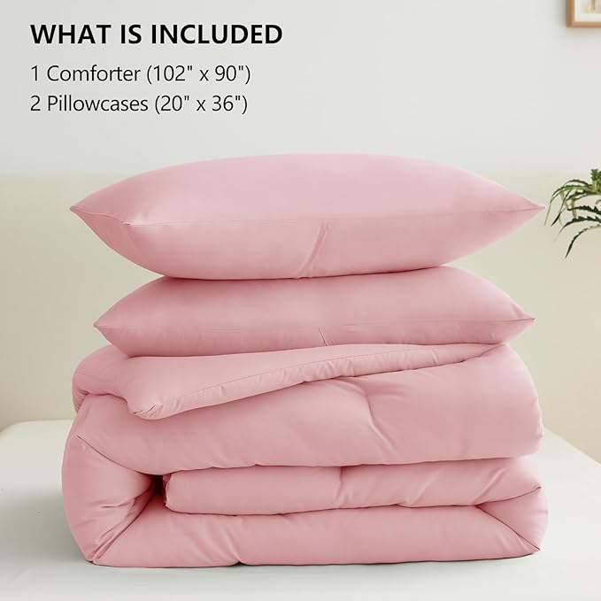 CozyLux King Size Comforter Set Pink, 3 Pieces Solid Comforters King Size - Image 7