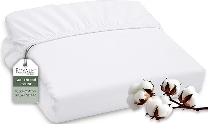 ROYALE LINENS 300 Thread Count 100% Long Staple Combed Cotton Fitted Sheet Queen by ROYALELINENS