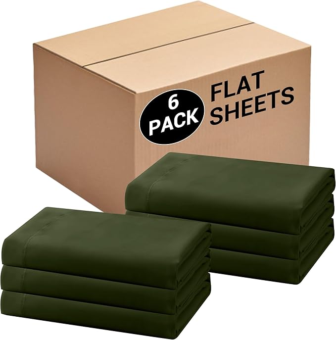 Bulk Queen Flat Sheets Only, 6 Pack Quick Sort Top Bed Sheet, Color-Coded Label by Culve