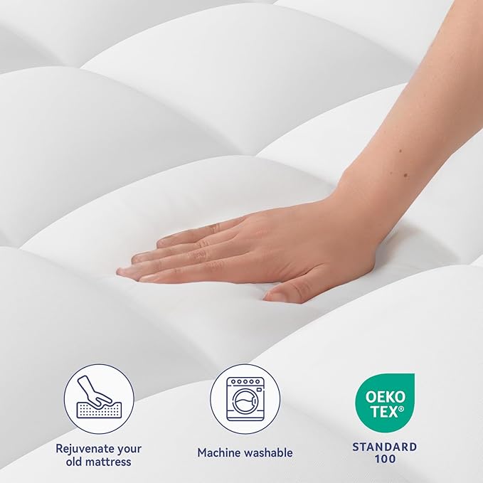 ELEMUSE King Mattress Topper for Back Pain, Extra Thick Mattress Pad Cover - Image 3