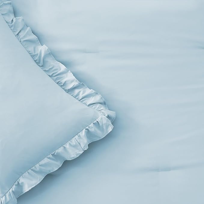 FUANNA King Size Comforter Set Light Blue, 3 Pieces Ruffle King Bedding Set - Image 8