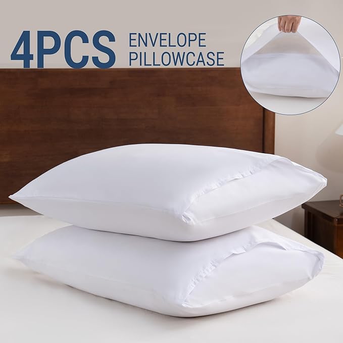 White Pillowcases Standard 4 Pack, 20x26 Pillow Cases - Image 5