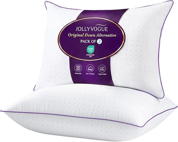 JOLLYVOGUE Bed Pillows Standard/Full Size Set of 2, Washable Supportive Bed by JOLLYVOGUE