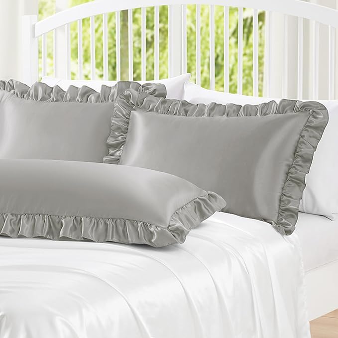 Homiest Ruffle Satin Body Pillow Cover, Silky Satin Body Pillowcase - Image 2
