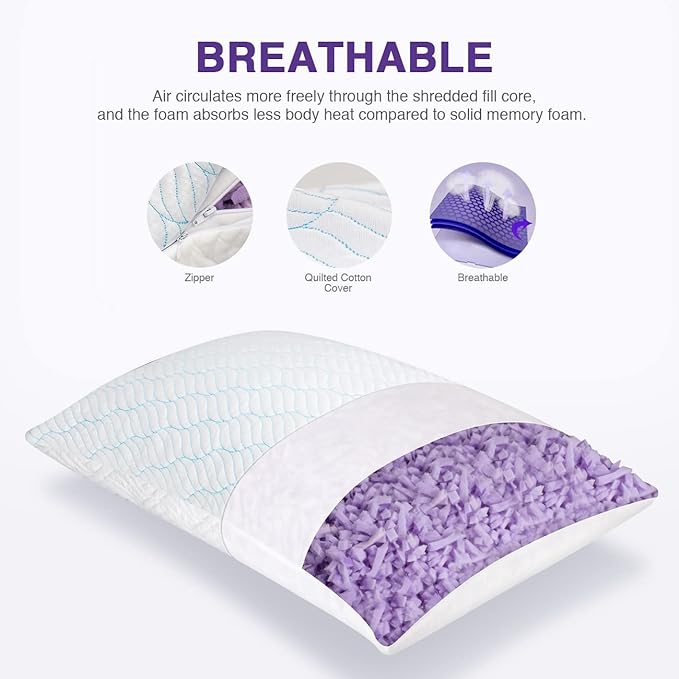 WISHSMILE Cooling Pillows Standard Size Set of 4, Shredded Memory Foam Pillows - Image 8