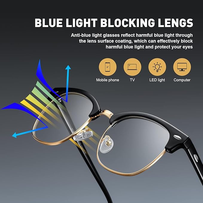 Blue Light Blocking Glasses Vintage Half Frame UV Clear Lens Anti Eyestrain - Image 3