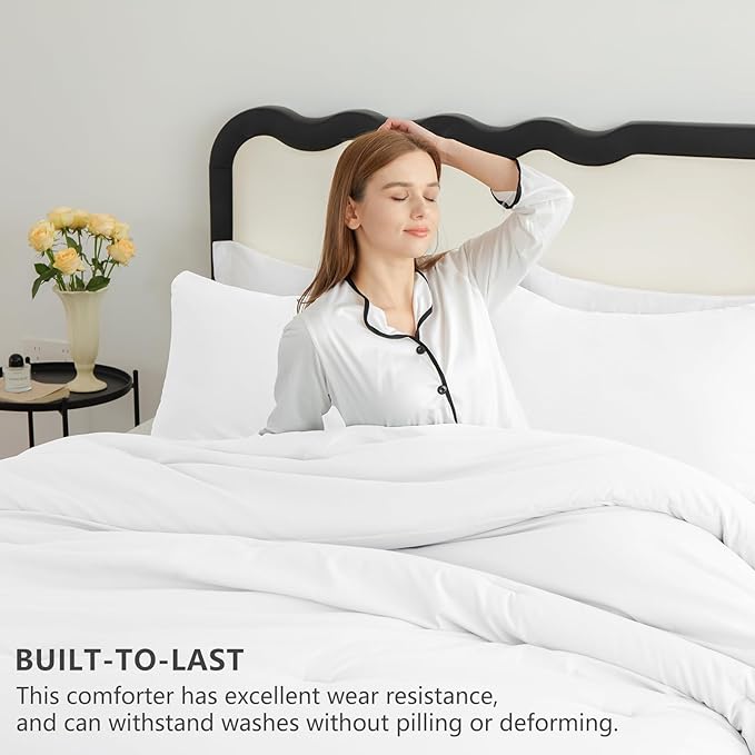 CozyLux King Size Comforter Set White, 3 Pieces Solid Comforters King Size - Image 3