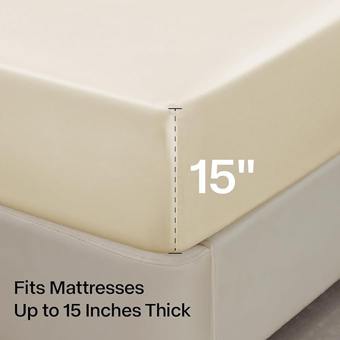 BEDELITE Satin Sheets Twin Size Bed Set, Luxury Soft Beige Silky Sheets - Image 6