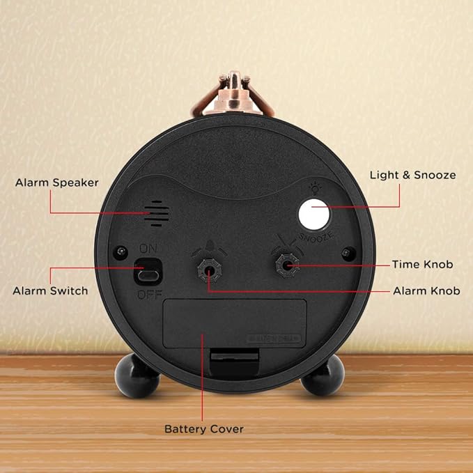 Peakeep 4" Small Battery Operated Antique Retro Analog Alarm Clock - Image 6