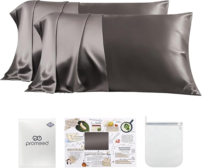 PROMEED 23 Momme Grade 6A+ Mulberry Silk Pillowcase 2 Pack, 100% Natural Silk by PromeedTextile
