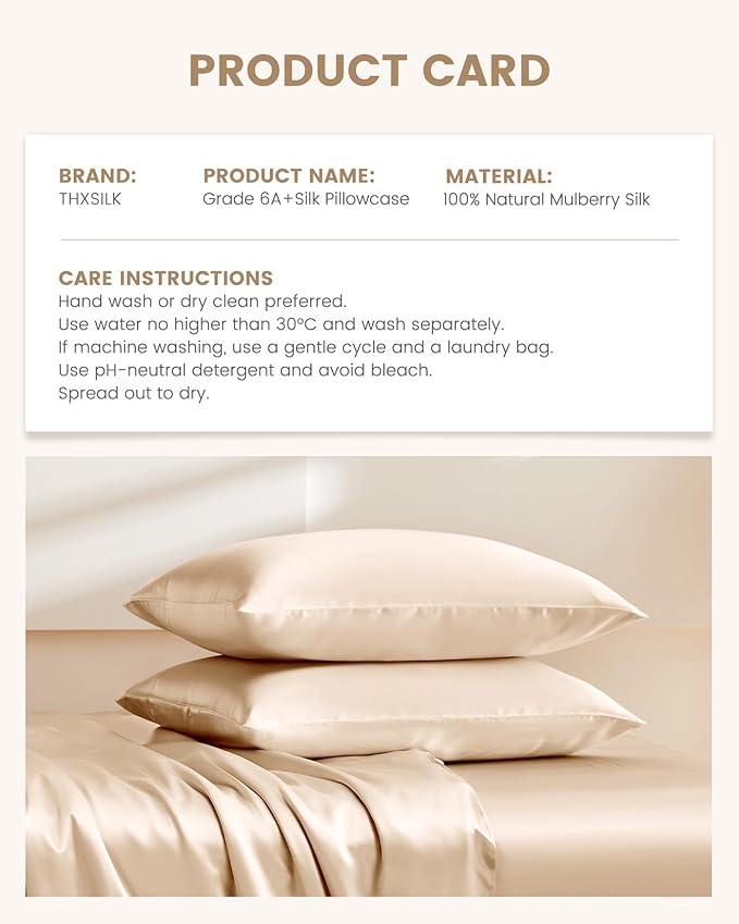 THXSILK Silk Pillowcase for Hair and Skin, 100% Mulberry Silk Bed Pillowcase - Image 8