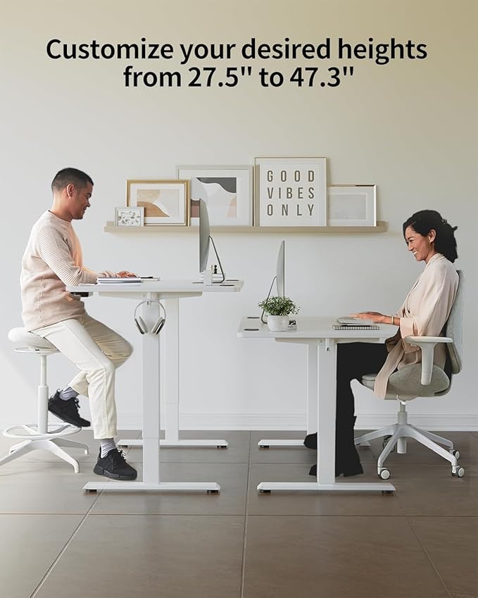 FEZIBO One-Piece Standing Desk Adjustable Height Stand up Home Office Desk, 48x24 Inch Electric Standing Computer Desk, with 4 Memory Presets, Fixable casters, White-DeskoryOffice