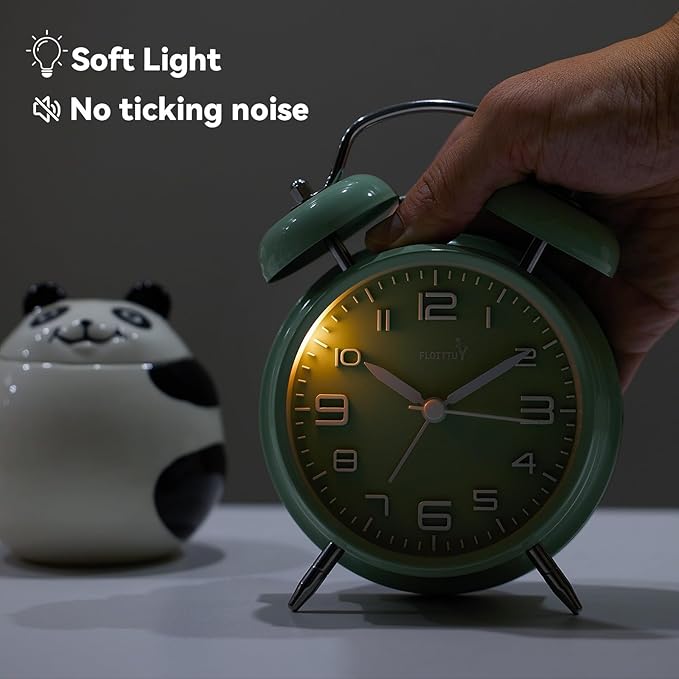 (Loud Alarm for Deep Sleepers 4'' Twin Bell Alarm Clock, Stereo Digital Dial Alarm Clock with Backlight for Bedroom and Home Decoration(Pea Green)