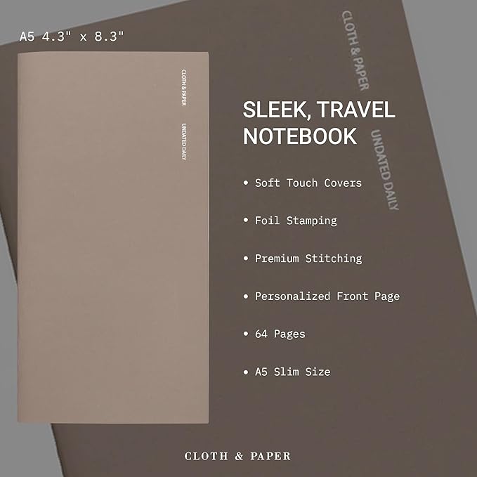 Cloth & Paper Travel Notebook | Undated Daily Planner – Verona | A5 Slim Daily - Image 3