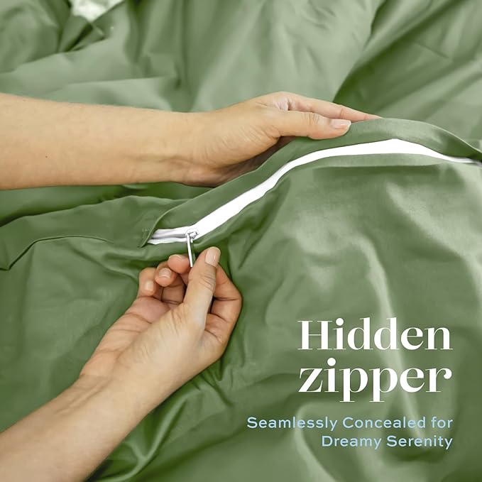 White Classic Sage Green Duvet Cover King Size, Microfiber Duvet Cover - Image 6