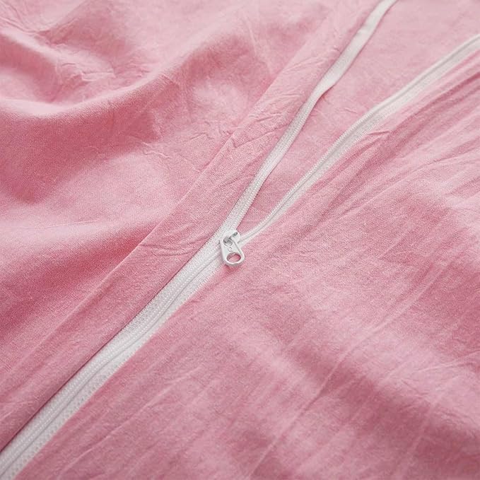 LOVQUE Pink Cotton Duvet Cover Queen Size, Linen Like Natural Bedding Set - Image 4