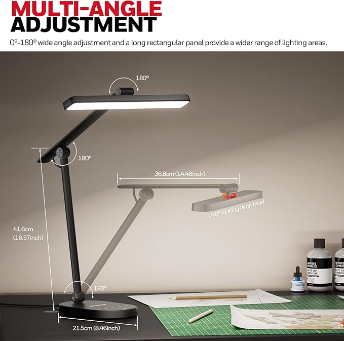 Honeywell Desk Lamp for Home Office, H4 Sunturalux™ Eye-Caring LED Desk Light, 700LM Dimmable Desk Lamp with Timer, Adjustable Desk Reading Light, Touch Auto Dimming Table Lamp for Study, Bedroom-DeskoryOffice