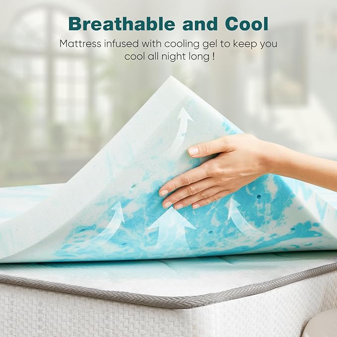 Sweetcrispy Mattress Topper Queen, Memory Foam 2 Inch Thick Gel Infused Cooling - Image 4