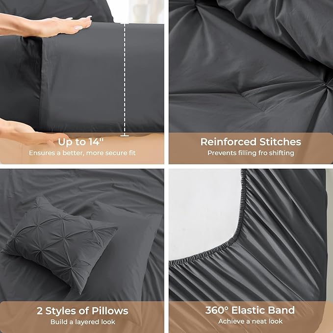 Sasttie Twin XL Comforter Set, 5-Piece Bed in a Bag, Pintuck Bedding Set - Image 5