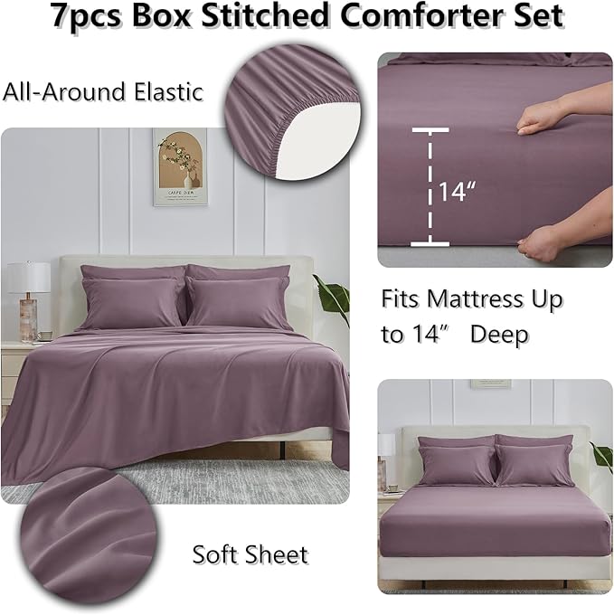 CozyLux Queen Comforter Set Dusty Purple, 7 Pieces Bed in a Bag Queen, All - Image 4